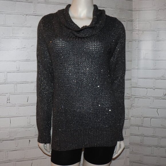 Beautiful gray knitted sparkling cowl neck sweater from by & by Size XL - Picture 1 of 5